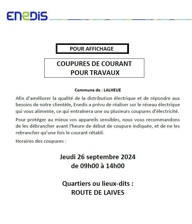 Coupure electrique rte de laives 26092024